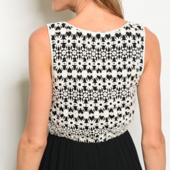 New Black V Neck Floral Crochet Babydoll Dress - Picture 4 of 5